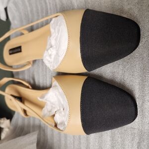 Elegant Beige and Black Women's Slingback Shoes